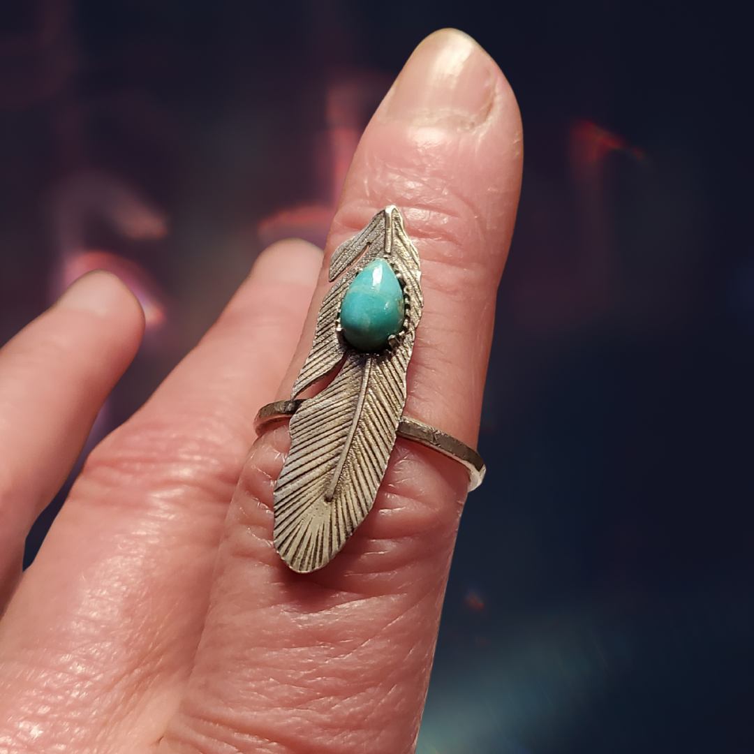 Bluebird Turquoise Feather Ring Size 7.5